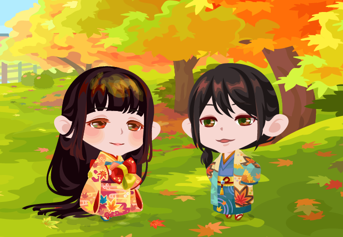 紅葉さやめく昼下がりダブりファッション